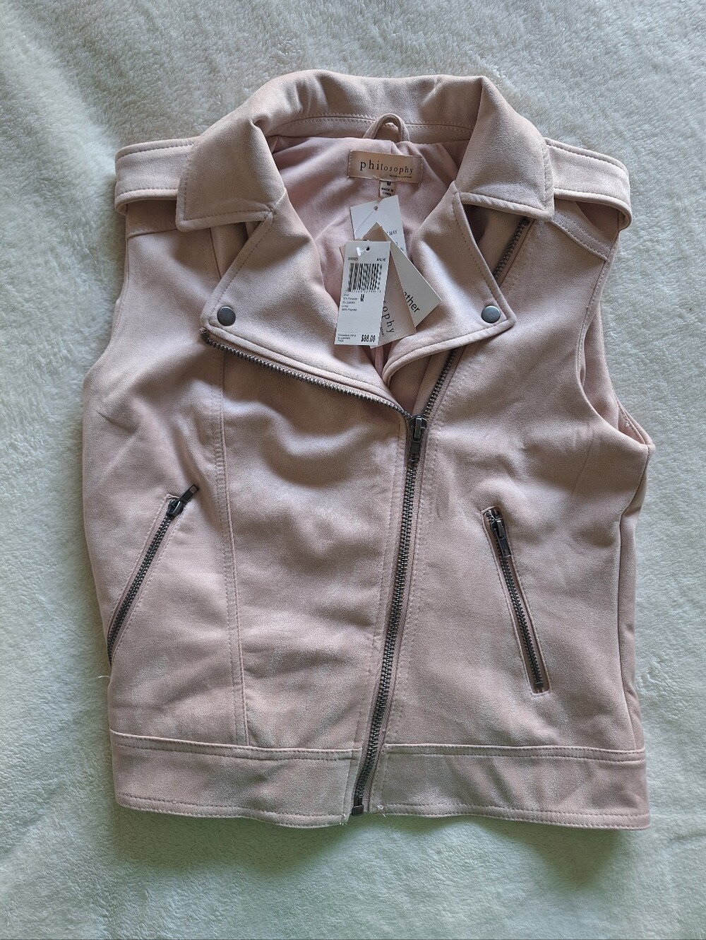 Philosophy NWT Blush Pink Faux Suede Moto Biker Vest Jacket Asymmetric M